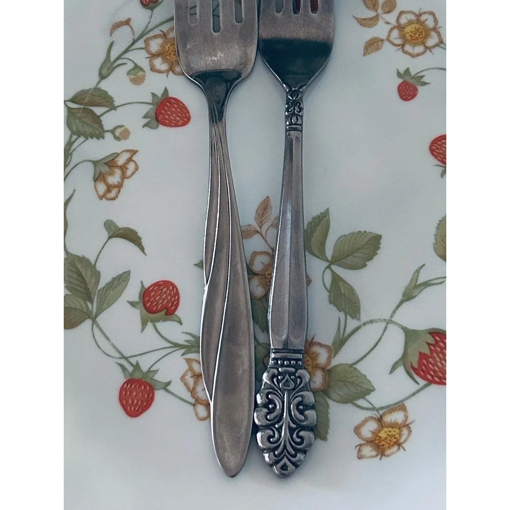 Vintage Mismatched Floral Flatware Set Service for 2 10pc Stainless Steel MCM